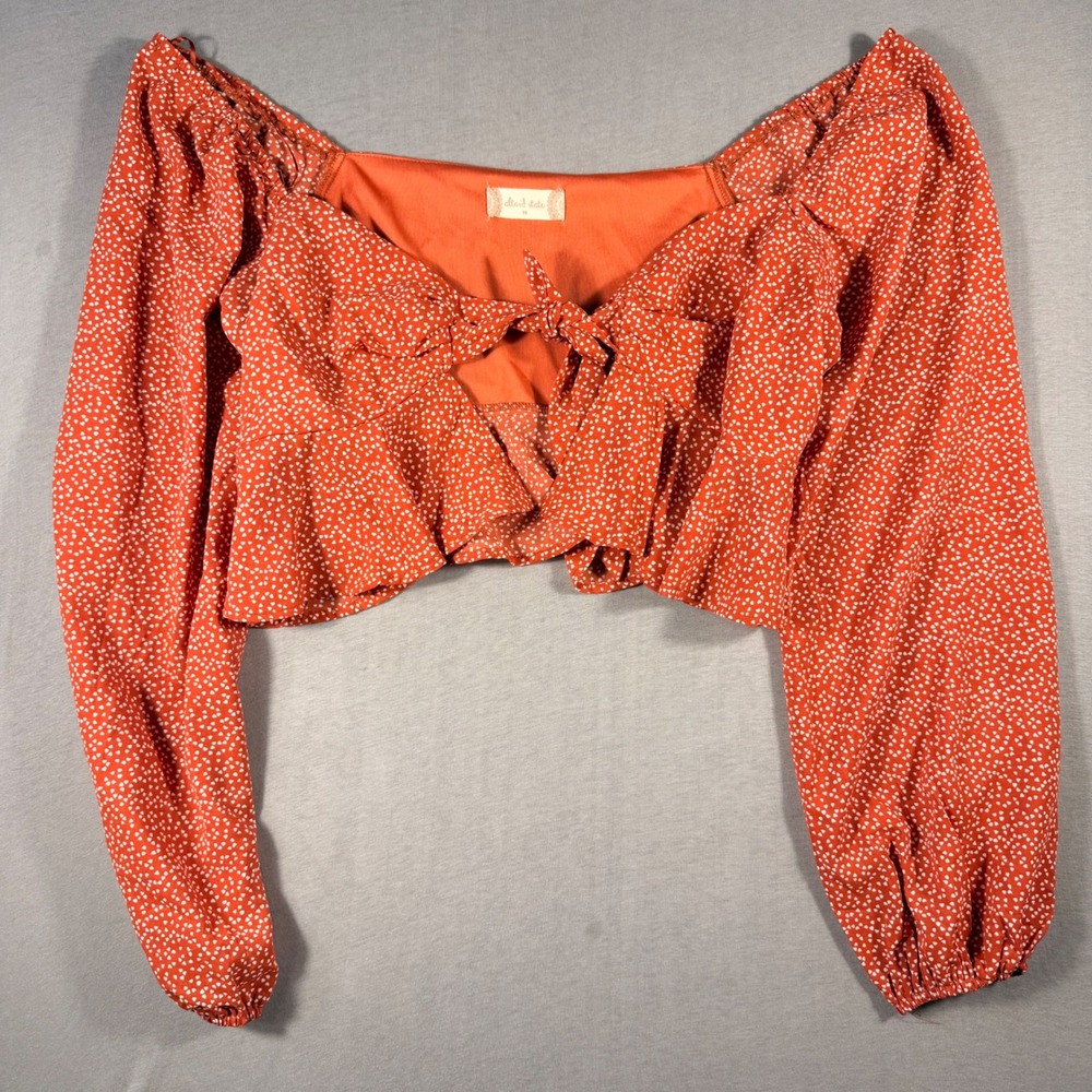 Altar'd State Rust Orange Heart Print Tie Front Crop Blouse MT3592-4 Mens M
